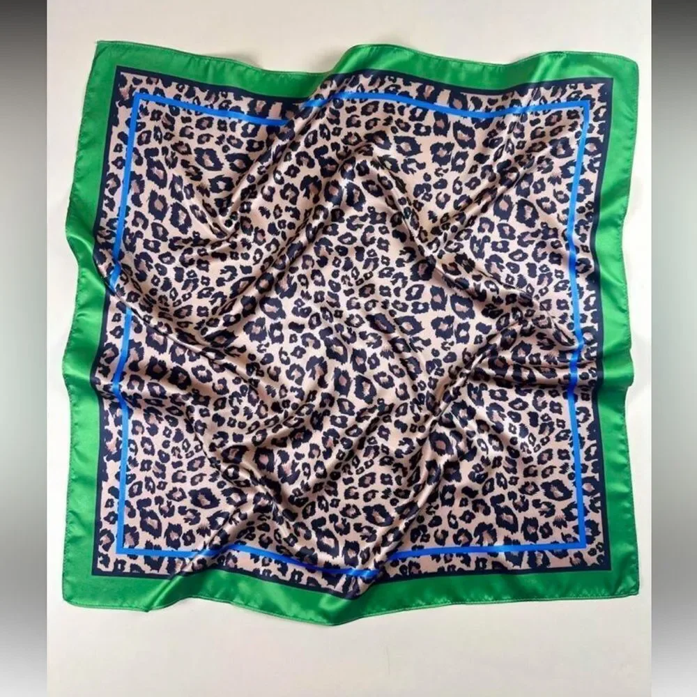 Leopard Print Scarf with Green Border G9